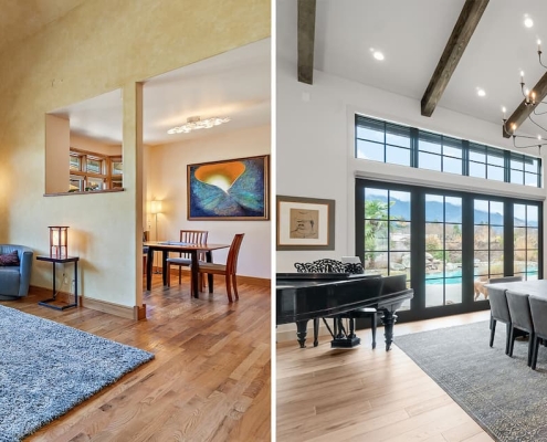 ashland-home-renovation-normal-2-living-dining-before-after redesigned and remodeled open living and dining area in Ashland, Oregon home with pool and view