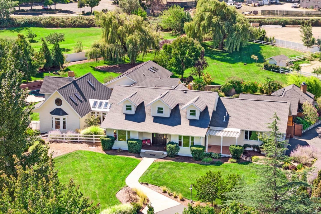 ashland-home-renovation-normal-3 aerial exterior view of renovated large Ashland, Oregon home with pool and view