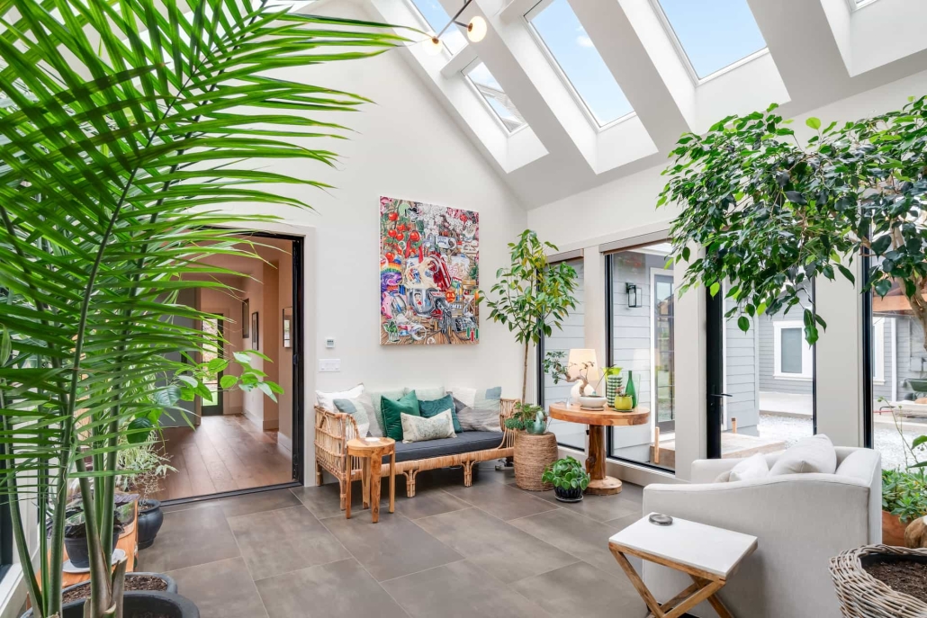 ashland-home-renovation-normal-4 redesigned and remodeled sun room with skylights in Ashland, Oregon home with pool and view