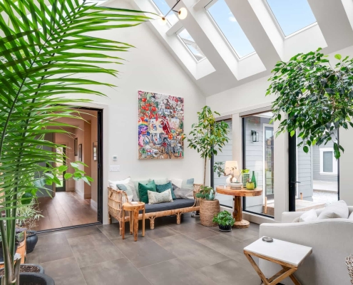 ashland-home-renovation-normal-4 redesigned and remodeled sun room with skylights in Ashland, Oregon home with pool and view